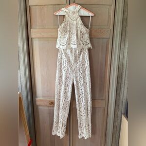 Lulu Britney White Halter Lace Jumpsuit